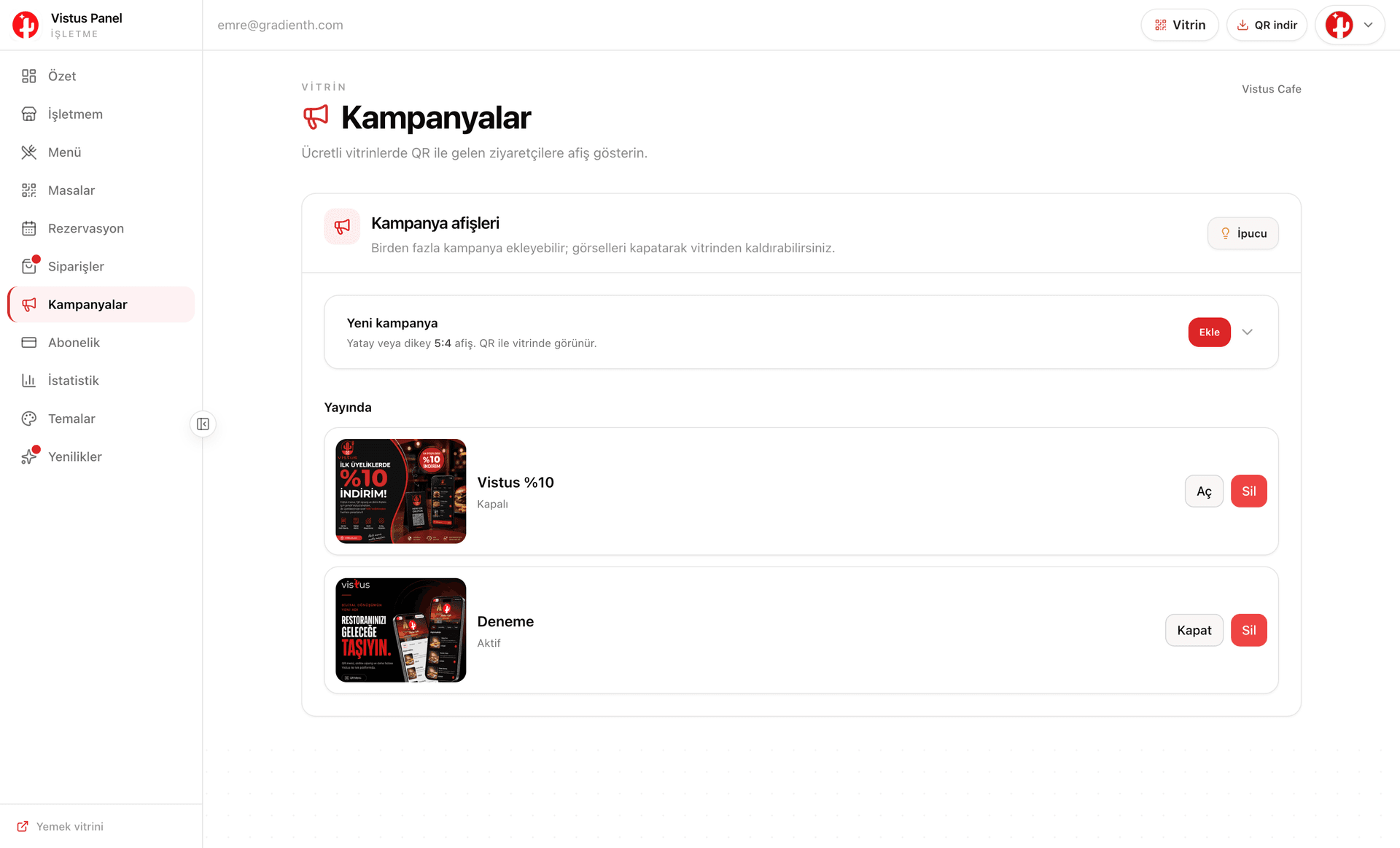 Vistus kampanyalar paneli