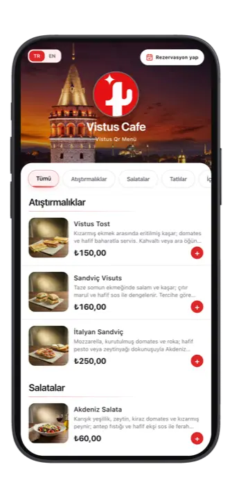 Vitrin menü ekran görüntüsü